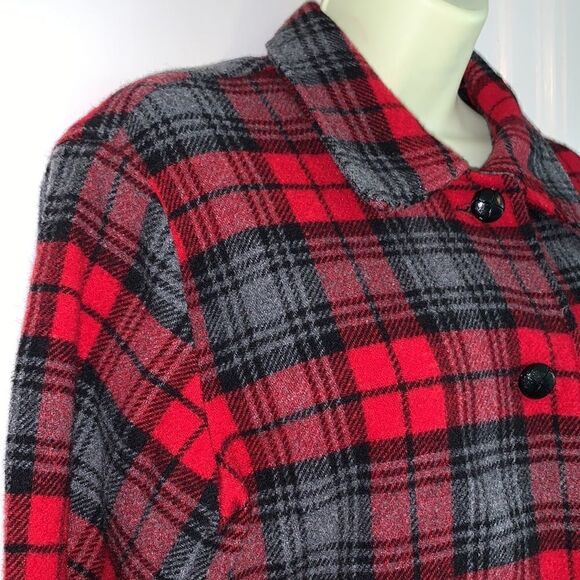 Vtg 90s Fresno Sport red & black plaid wool short jacket - Picture 4 of 8